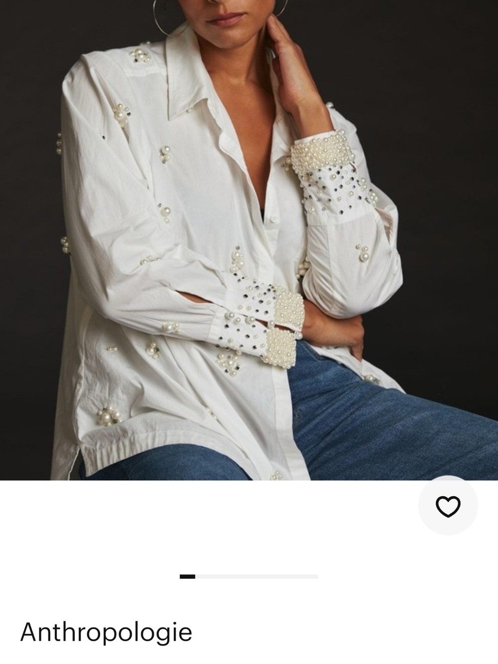 Anthropologie Maeve Pearl-Embellished White Button-Up Shirt